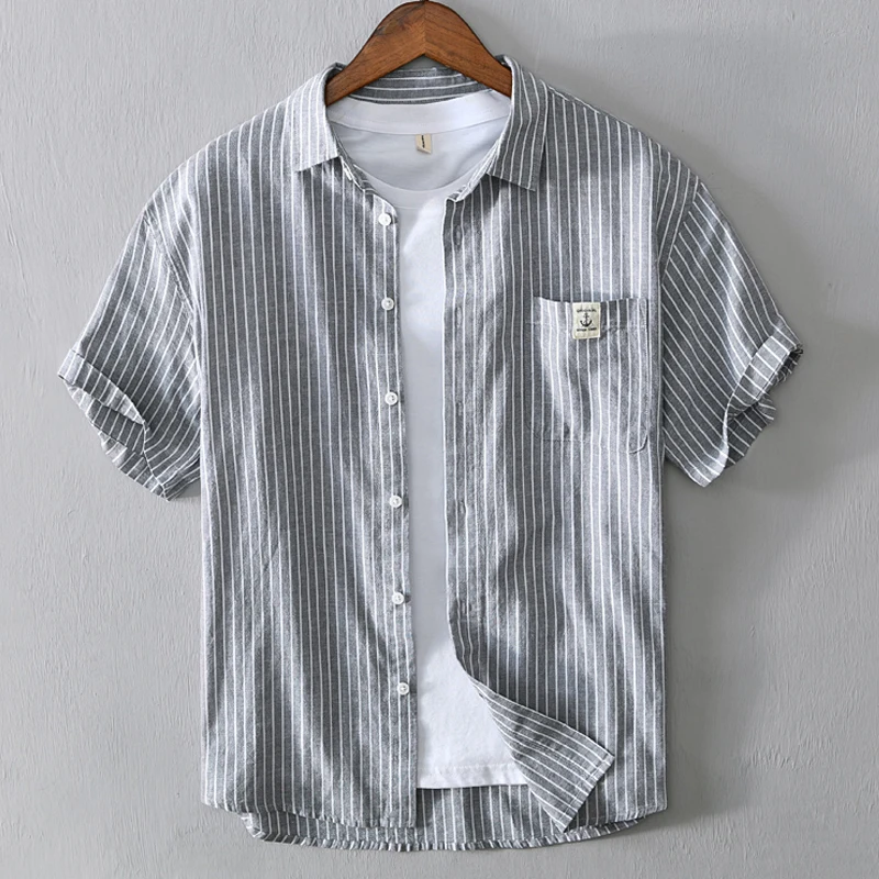 Japanese Style Striped Linen Men's Short Sleeve Summer Thin Cotton Linen Loose Retro Shirt Half Sleeve Trendy round Neck Casu...
Japanese Style Striped Linen Men's Short Sleeve Summer Thin Cotton Linen Loose Retro Shirt Half Sleeve Trendy round Neck Casu...