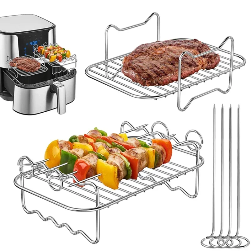 New Baking Tray Skewers Air Fryer Stainless Steel Holder BBQ Rack Double-deck Home Air Fryer Accessories Cooking Rack 
New Baking Tray Skewers Air Fryer Stainless Steel Holder BBQ Rack Double-deck Home Air Fryer Accessories Cooking Rack