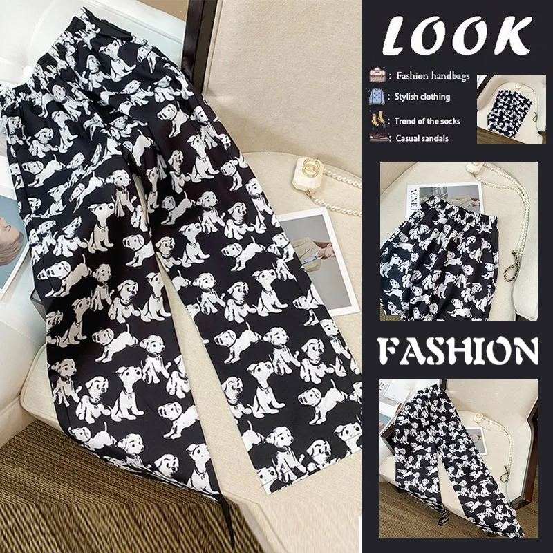 Trendy Loose Casual Wide Leg Pants Women's High Waist Drapey Straight Cut Cartoon Dog Print Summer Fashion Sun Protection
Trendy Loose Casual Wide Leg Pants Women's High Waist Drapey Straight Cut Cartoon Dog Print Summer Fashion Sun Protection