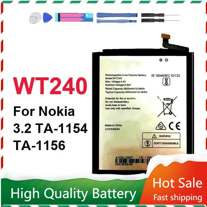 Аккумулятор WT240 4000 мАч для Nokia 3,2/23, TA-1211 TA-1214 TA-1206 TA-1209 TA-1156 TA 1159 1164 Аккумулятор для телефона Гарантия
Аккумулятор WT240 4000 мАч для Nokia 3,2/23, TA-1211 TA-1214 TA-1206 TA-1209 TA-1156 TA 1159 1164 Аккумулятор для телефона Гарантия