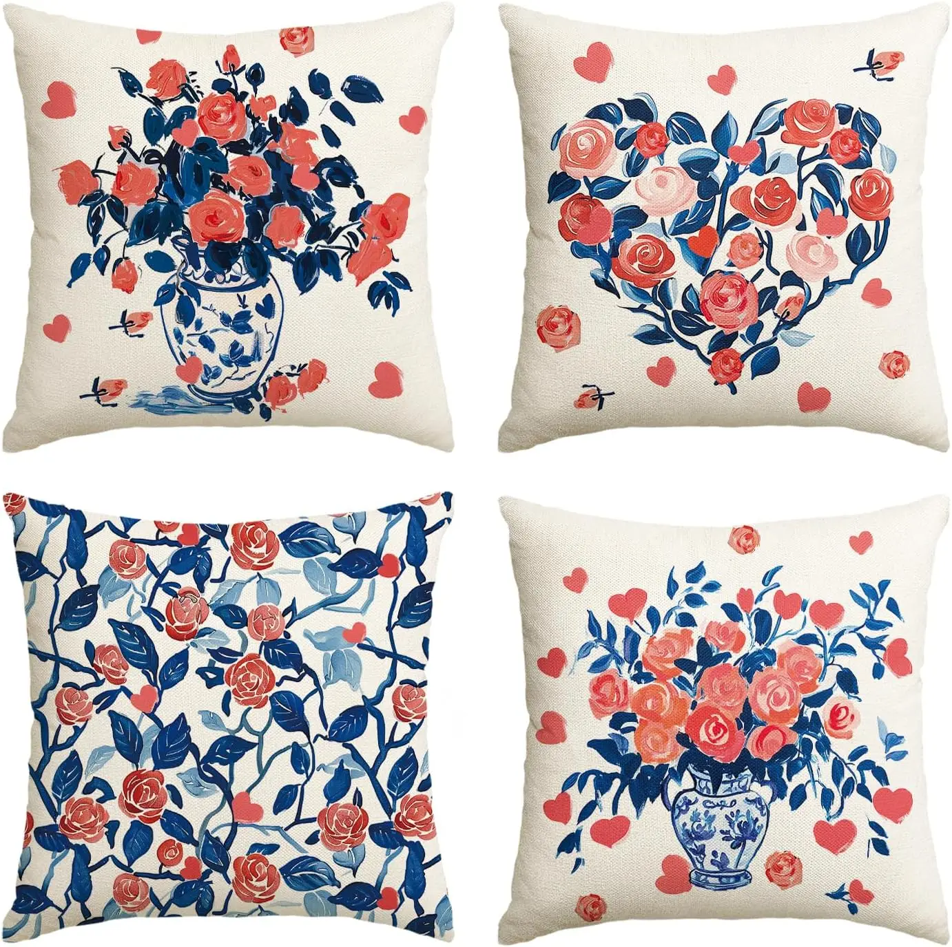 4Pcs Floral Throw Pillow Covers, Watercolor Pink Roses and Blue Leaves Design Cushion Cases for Sofa Living Room Bedroom Home
4Pcs Floral Throw Pillow Covers, Watercolor Pink Roses and Blue Leaves Design Cushion Cases for Sofa Living Room Bedroom Home