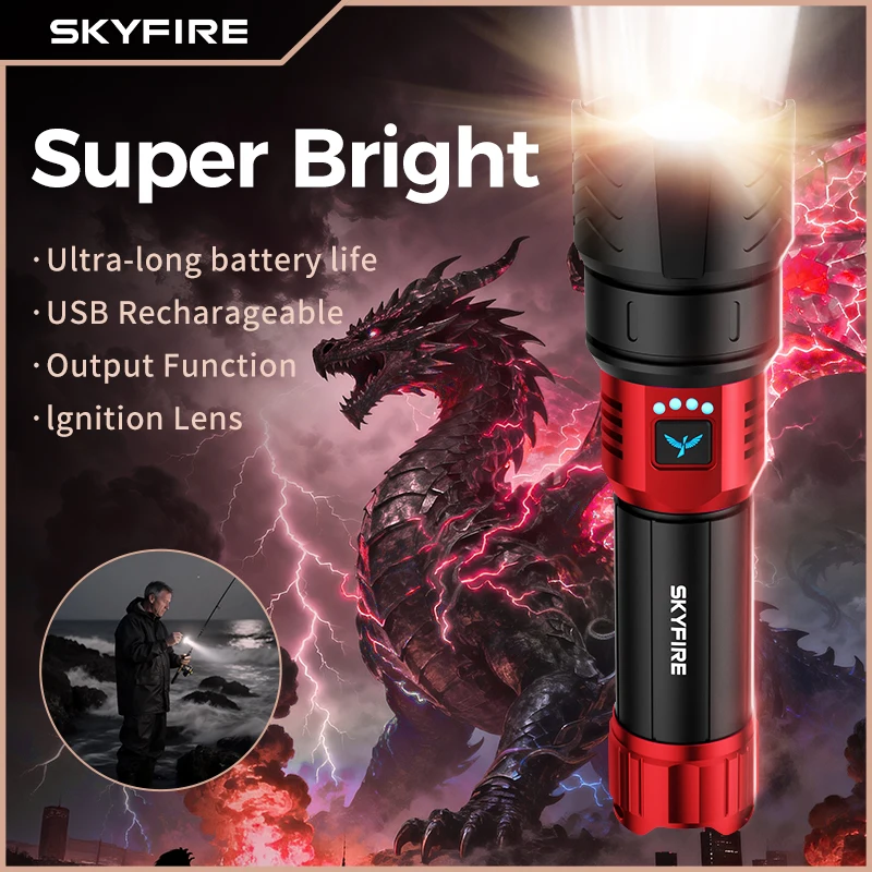 SKYFIRE new high-brightness LED rechargeable flashlight, which can be adjusted to 4 different modes, has a battery life of 17 hours and is suitable for camping, home use and outdoor activities.
SKYFIRE new high-brightness LED rechargeable flashlight, which can be adjusted to 4 different modes, has a battery life of 17 hours and is suitable for camping, home use and outdoor activities.