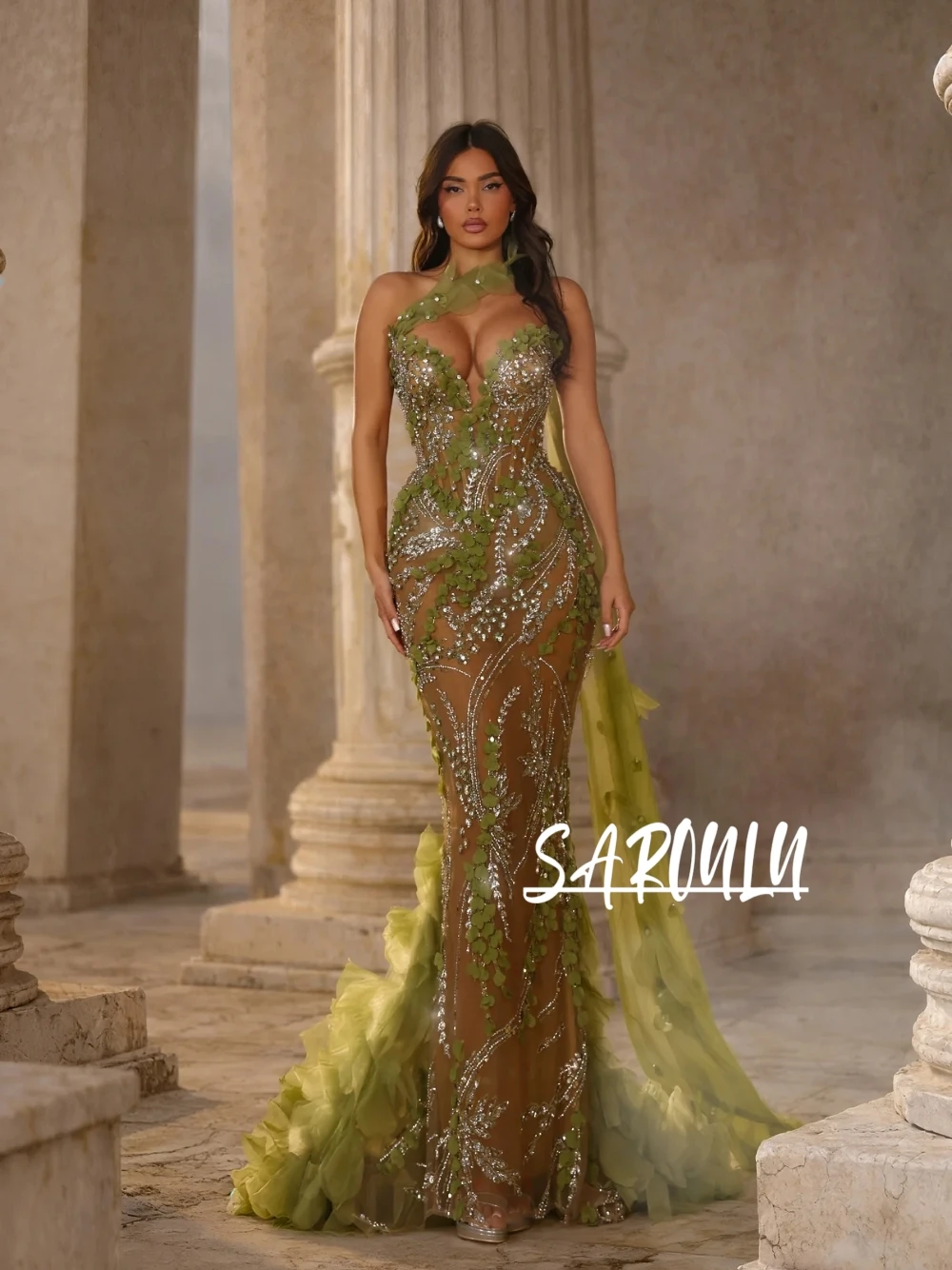 Green Floral Mermaid Evening Dress Celebrity Illusion Dainty Luxury Beaded Prom Gown With Long Cape Formal Occasions Women Wear
Green Floral Mermaid Evening Dress Celebrity Illusion Dainty Luxury Beaded Prom Gown With Long Cape Formal Occasions Women Wear