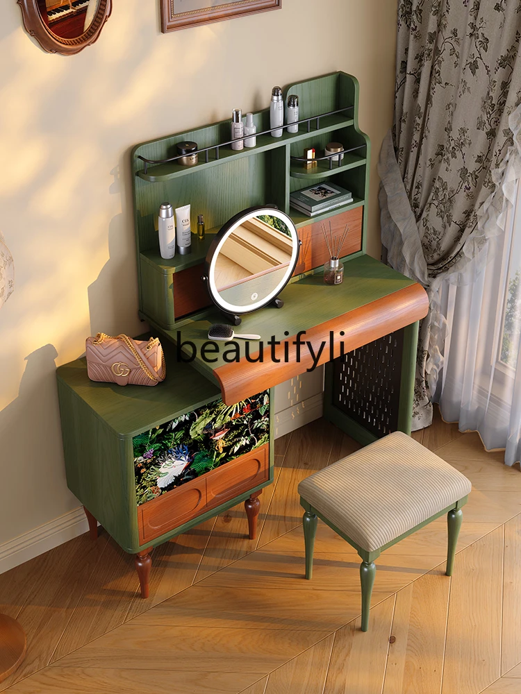 Bedroom French medieval solid wood cabinet integrated telescopic dresser mirror with lamp makeup mirror
Bedroom French medieval solid wood cabinet integrated telescopic dresser mirror with lamp makeup mirror