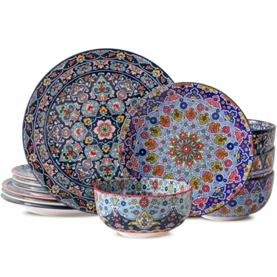 Bohemian Dinnerware Ceramic Dishes Set 12 Pieces Plates and Bowls Set Oven Microwave and Dishwasher Safe Scratch Resistant
Bohemian Dinnerware Ceramic Dishes Set 12 Pieces Plates and Bowls Set Oven Microwave and Dishwasher Safe Scratch Resistant