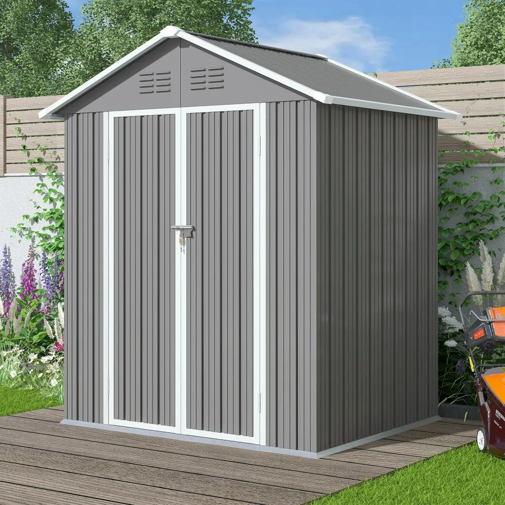 6' x 4' Outdoor Metal Storage Shed with Metal Base, Tools Storage Shed, Galvanized Steel Garden Sheds with Lockable Doors
6' x 4' Outdoor Metal Storage Shed with Metal Base, Tools Storage Shed, Galvanized Steel Garden Sheds with Lockable Doors