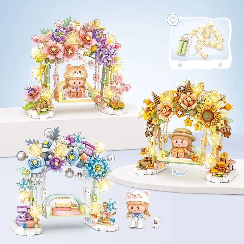 Idea Architecture Cartoon Figures Mini Block Romantic Flower Swing Building Bricks Construction Kits Toys With Light For Girls
Idea Architecture Cartoon Figures Mini Block Romantic Flower Swing Building Bricks Construction Kits Toys With Light For Girls