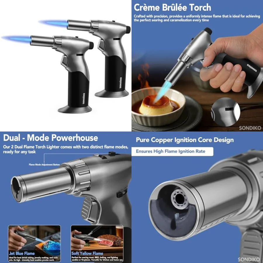 Powerful DUAL Style Flame Butane Torch Lighter 2 Pack, Adjustable Flame, Refillable Blow Torch with Continuous Flame Lock for C
Powerful DUAL Style Flame Butane Torch Lighter 2 Pack, Adjustable Flame, Refillable Blow Torch with Continuous Flame Lock for C