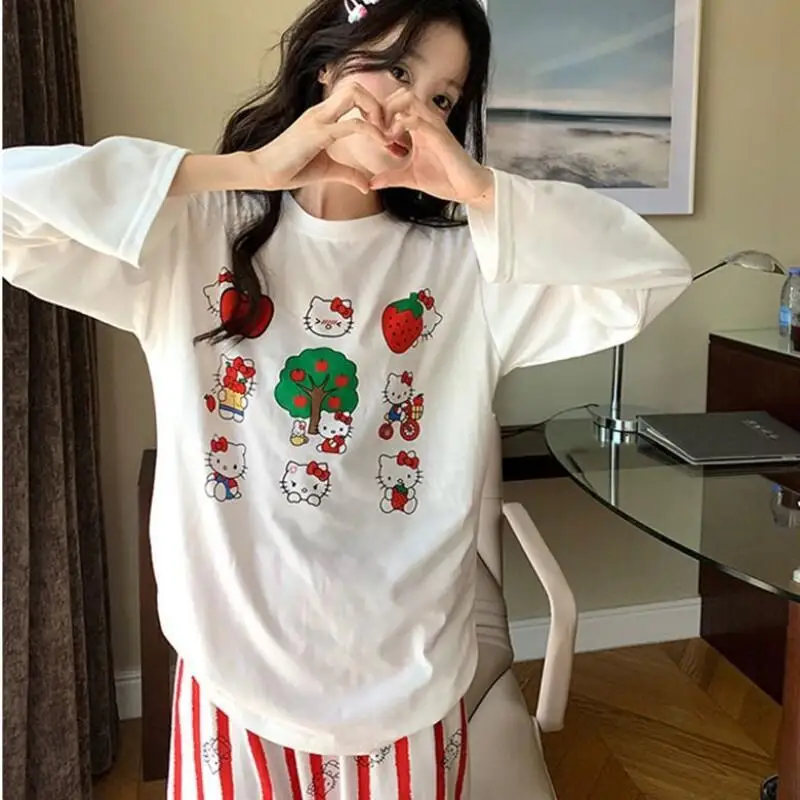 Комплект пижамы и брюк Sanrio Hello Kitty, хлопковый комплект для женщин и студентов, домашняя повседневная одежда, брюки в полоску с длинными рукавами и рисунком, весна-осень, новинка
Комплект пижамы и брюк Sanrio Hello Kitty, хлопковый комплект для женщин и студентов, домашняя повседневная одежда, брюки в полоску с длинными рукавами и рисунком, весна-осень, новинка