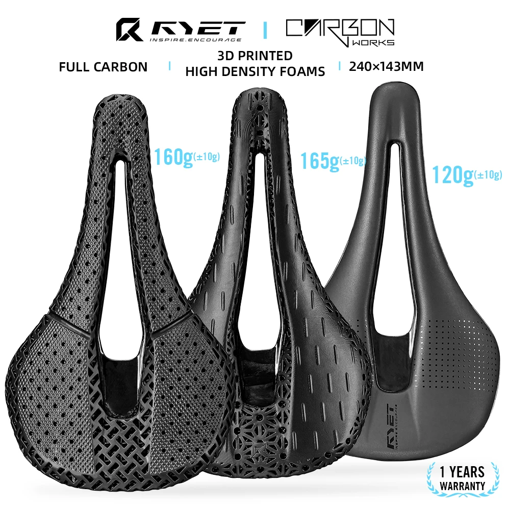 RYET 3D Printed 160/165g Full Carbon Bicycle Saddle, 240*143mm 7*9mm Bike Cushion for MTB Gravel Road Bike Seating Bicycle Parts
RYET 3D Printed 160/165g Full Carbon Bicycle Saddle, 240*143mm 7*9mm Bike Cushion for MTB Gravel Road Bike Seating Bicycle Parts