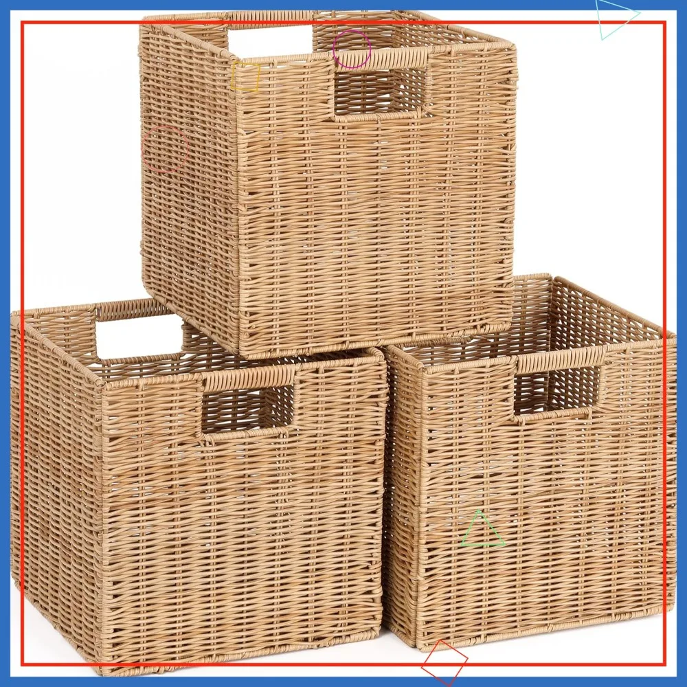 10.5x10.5in Plastic Wicker Baskets for Cube Storage, Set of 3, Collapsible Square Rattan Storage Cube for Shelves - Khaki
10.5x10.5in Plastic Wicker Baskets for Cube Storage, Set of 3, Collapsible Square Rattan Storage Cube for Shelves - Khaki