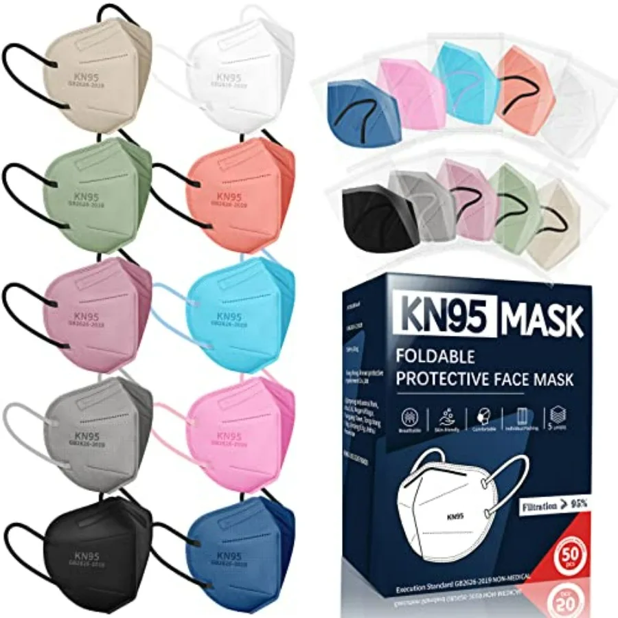 KN95 Face Masks for Adults, 50 Pack 10 Colors Disposable KN95 Masks, 5 Layer Breathable Individually Wrapped Face Masks with De
KN95 Face Masks for Adults, 50 Pack 10 Colors Disposable KN95 Masks, 5 Layer Breathable Individually Wrapped Face Masks with De