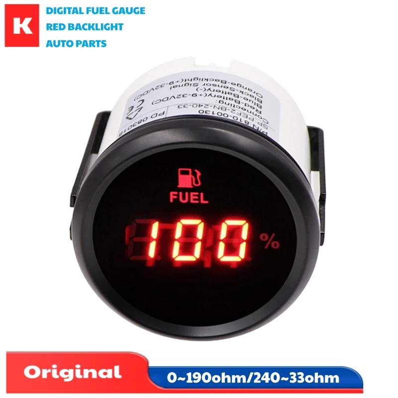 Car Truck Boat 52mm 0-190ohm / 240-33ohm Digital Fuel Level Meters 0-100% Show Fuel Level Gauges Instrument with Red Backlight
Car Truck Boat 52mm 0-190ohm / 240-33ohm Digital Fuel Level Meters 0-100% Show Fuel Level Gauges Instrument with Red Backlight