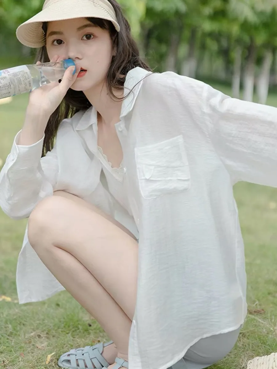 Women's Loose Long Sleeve Shirt Summer 2026 New Style Sweet Style Skin-friendly Breathable Flip Collar Micro-permeable White
Women's Loose Long Sleeve Shirt Summer 2026 New Style Sweet Style Skin-friendly Breathable Flip Collar Micro-permeable White