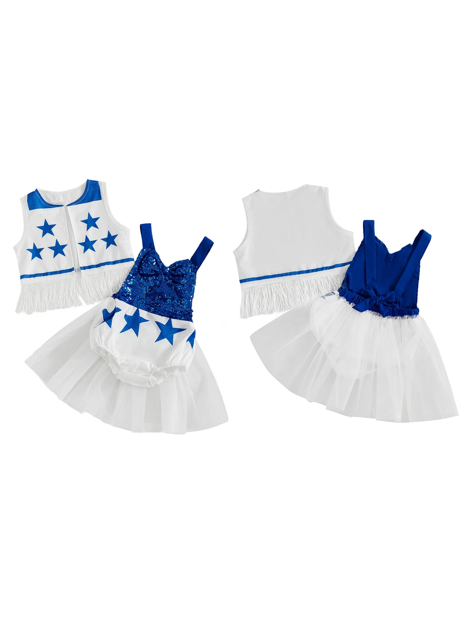 Toddler Girl 2 Piece Set Sparkle Sequin Denim Jumpsuit and Shimmer Star Print Sleeveless Blouse with Peter Pan Collar
Toddler Girl 2 Piece Set Sparkle Sequin Denim Jumpsuit and Shimmer Star Print Sleeveless Blouse with Peter Pan Collar
