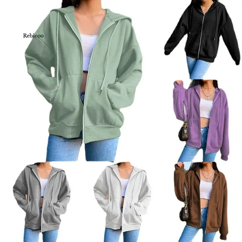 Autumn Fleece Hoodie Solid Color Hooded Korean Fashion Sweatshirts Long Sleeve Top Drawstring Pockets Loose Zipper Black Hoodies
Autumn Fleece Hoodie Solid Color Hooded Korean Fashion Sweatshirts Long Sleeve Top Drawstring Pockets Loose Zipper Black Hoodies