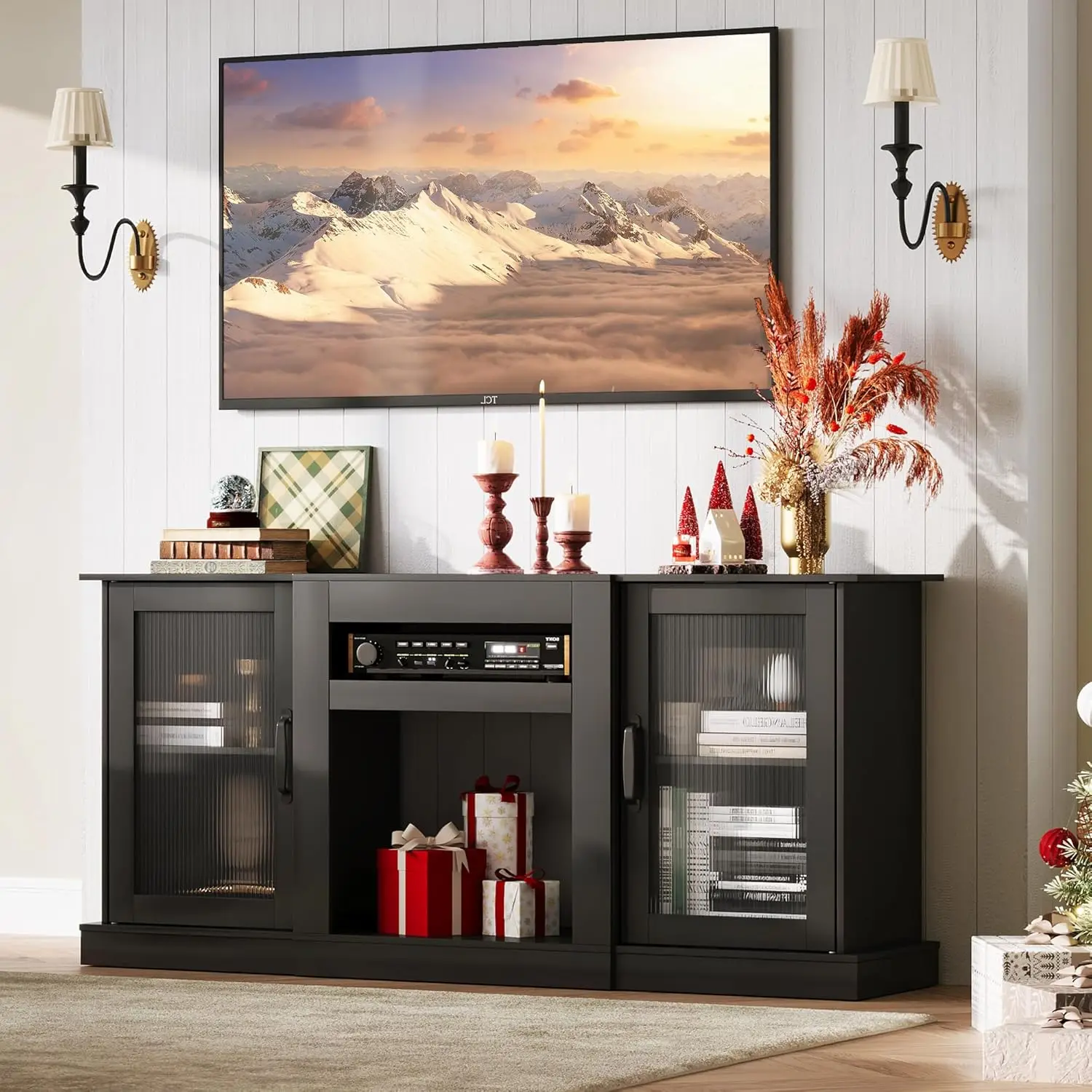 Farmhouse TV Stand for 65 inch TV, 58" Entertainment Center with Storage Cabinets, Open Shelves TV Console for, Customized
Farmhouse TV Stand for 65 inch TV, 58" Entertainment Center with Storage Cabinets, Open Shelves TV Console for, Customized