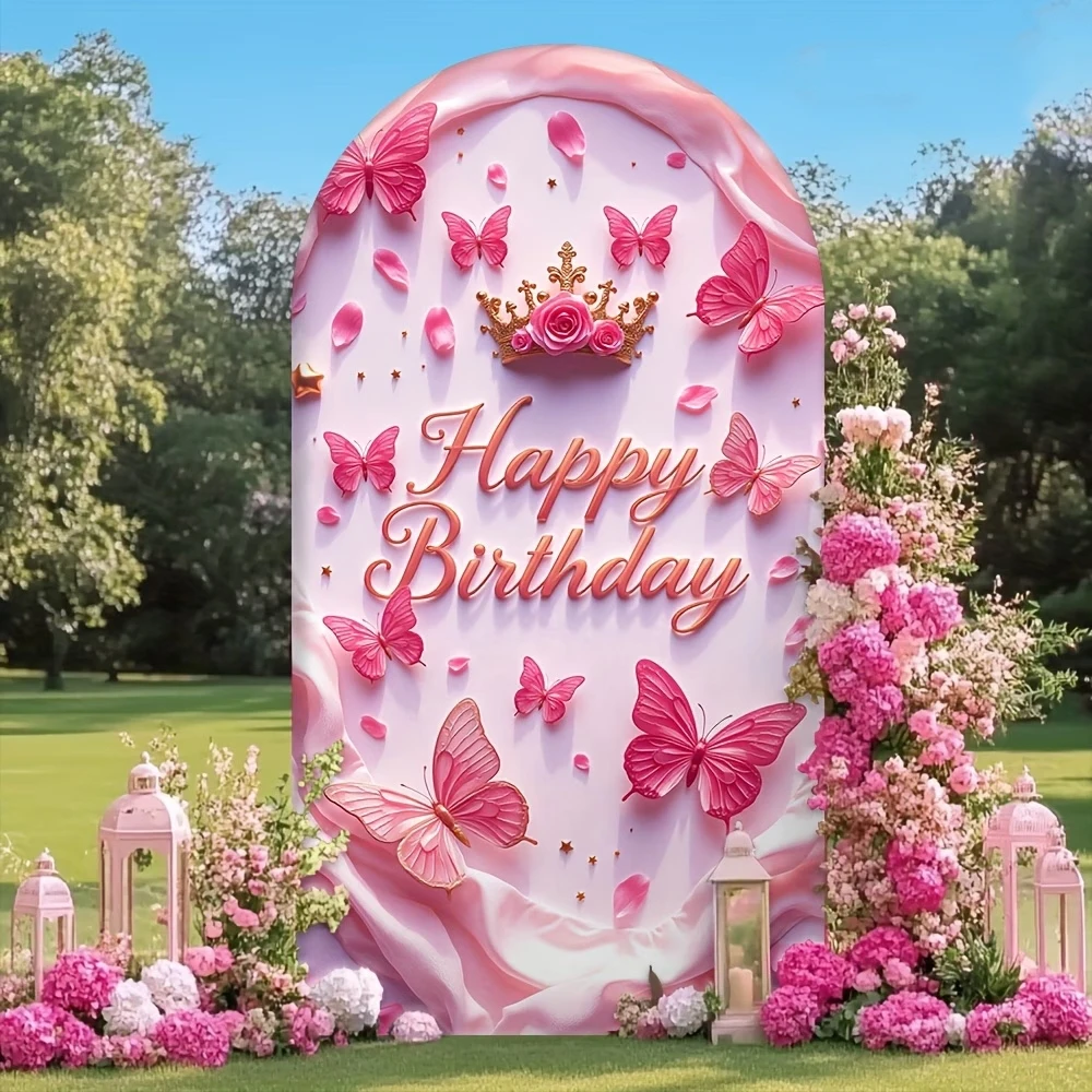 Розовый фон-арка с бабочками для девочки-принцессы, украшения для дня рождения, индивидуальные двусторонние чехлы, принадлежности
Розовый фон-арка с бабочками для девочки-принцессы, украшения для дня рождения, индивидуальные двусторонние чехлы, принадлежности