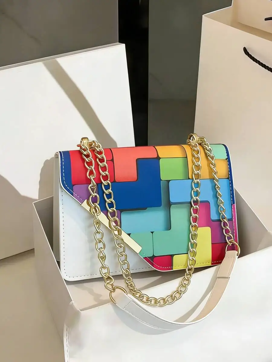 Mini Fashionable Plaid Contrast Stitching Crossbody Bag, Metal Chain Strap Shoulder Bag Square Purse, Suitable For Shopping, Cre
Mini Fashionable Plaid Contrast Stitching Crossbody Bag, Metal Chain Strap Shoulder Bag Square Purse, Suitable For Shopping, Cre