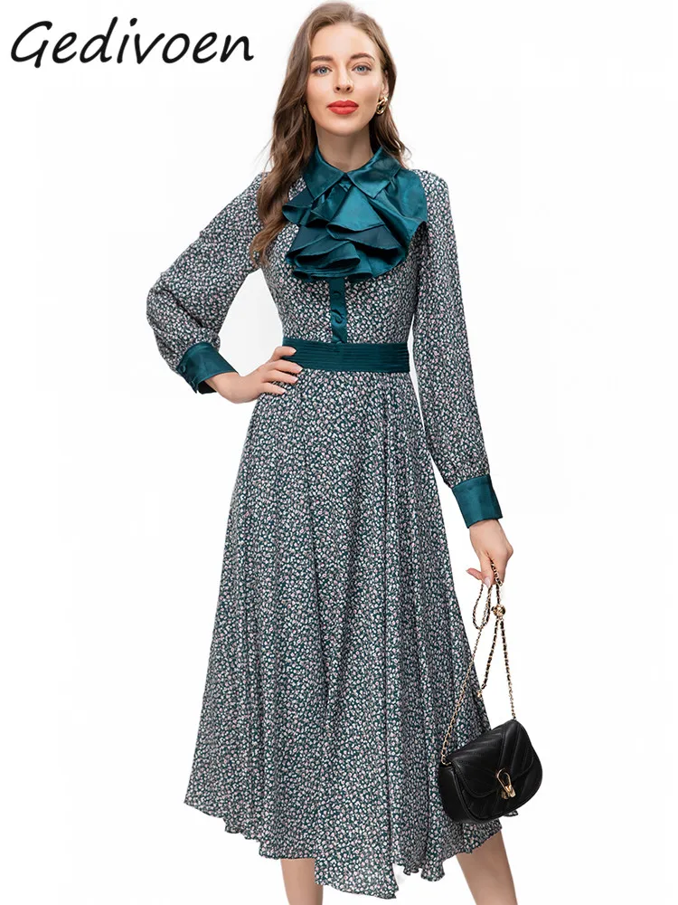 Gedivoen Summer Fashion Runway Vintage Floral Print Dress Women's Lapel Ruffles Button High Waist Ruched A-LINE Slim Long Dress
Gedivoen Summer Fashion Runway Vintage Floral Print Dress Women's Lapel Ruffles Button High Waist Ruched A-LINE Slim Long Dress