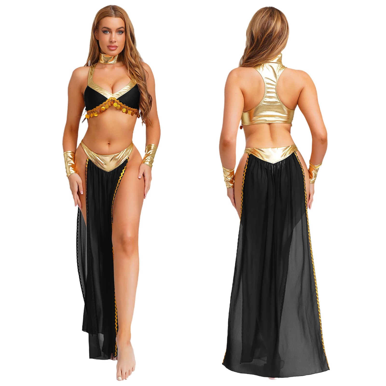 Women Rome Ancient Egyptian Cleopatra Cosplay Crop Top And Side Slit Chiffon Skirt for Halloween Carnival Cosplay Outfits 
Women Rome Ancient Egyptian Cleopatra Cosplay Crop Top And Side Slit Chiffon Skirt for Halloween Carnival Cosplay Outfits