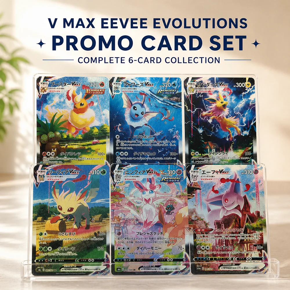 Anime PTCG Collectible Cards Eeveelutions VMAX 6-Piece Set Flareon Vaporeon Sylveon Holo Foil Rare Collectible Trading Cards
Anime PTCG Collectible Cards Eeveelutions VMAX 6-Piece Set Flareon Vaporeon Sylveon Holo Foil Rare Collectible Trading Cards