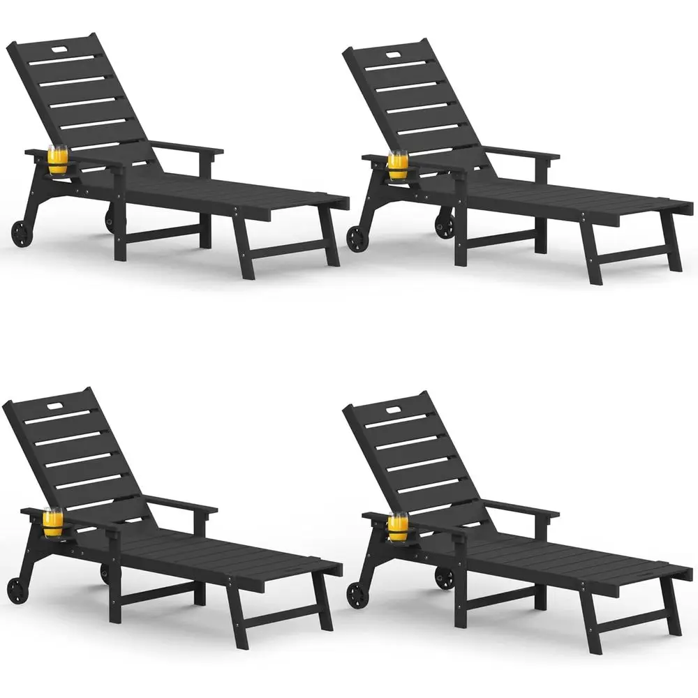 Outdoor 4-Piece Lounge Set: Adjustable Backrest, Cup Holders, Wheels, Weather-Resistant Chaise for Patio, Deck, Beach - Black
Outdoor 4-Piece Lounge Set: Adjustable Backrest, Cup Holders, Wheels, Weather-Resistant Chaise for Patio, Deck, Beach - Black
