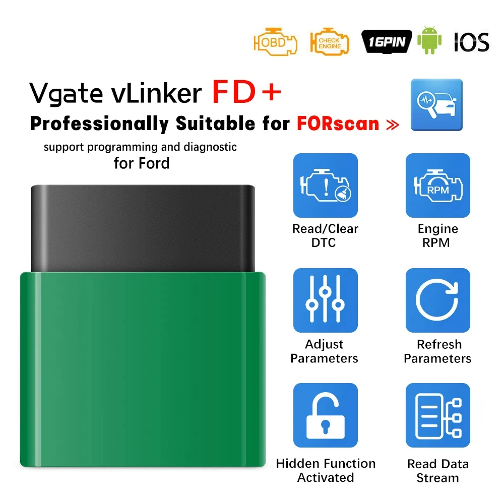 Vgate vLinker FD+ V2.2 ELM327 BT4.0/BT3.0 FORScan OBD2 Автомобильные диагностические инструменты OBD 2 Сканер J2534 PK V1.5 ELM 327 для Ford
Vgate vLinker FD+ V2.2 ELM327 BT4.0/BT3.0 FORScan OBD2 Автомобильные диагностические инструменты OBD 2 Сканер J2534 PK V1.5 ELM 327 для Ford