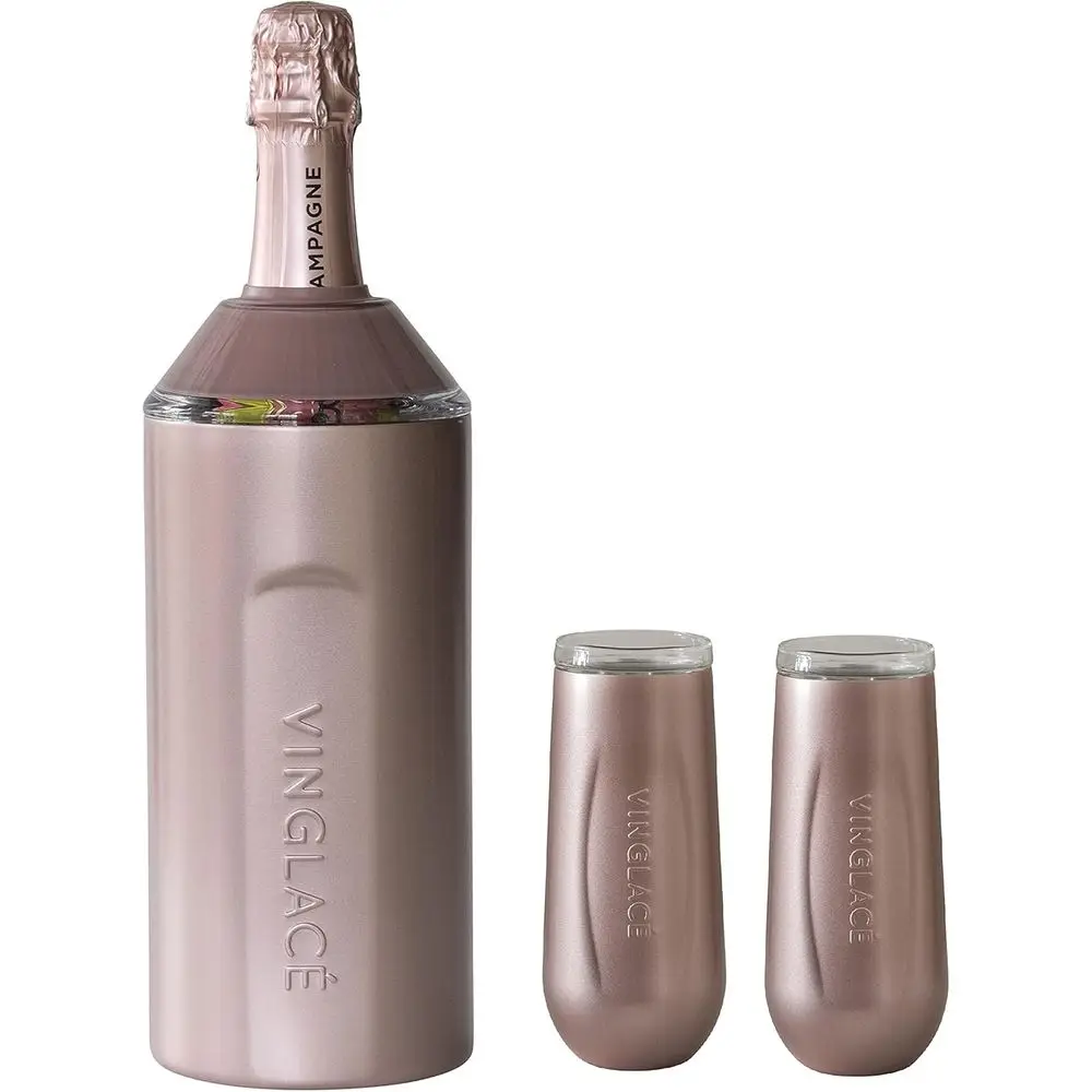 Portable Stainless Steel Champagne Cooler with 2 Stem Lutes, Rose Gold
Portable Stainless Steel Champagne Cooler with 2 Stem Lutes, Rose Gold