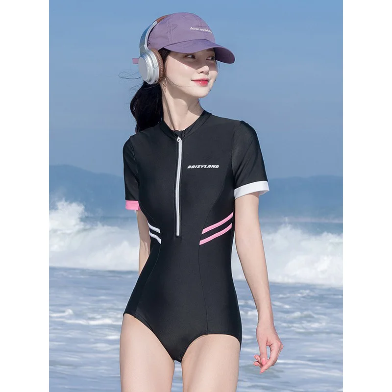 Women Modest One Piece Bathing Suit Short Sleeve Tummy Control Swimsuit Zipper Front Surfing Athletic Rash Guards
Women Modest One Piece Bathing Suit Short Sleeve Tummy Control Swimsuit Zipper Front Surfing Athletic Rash Guards