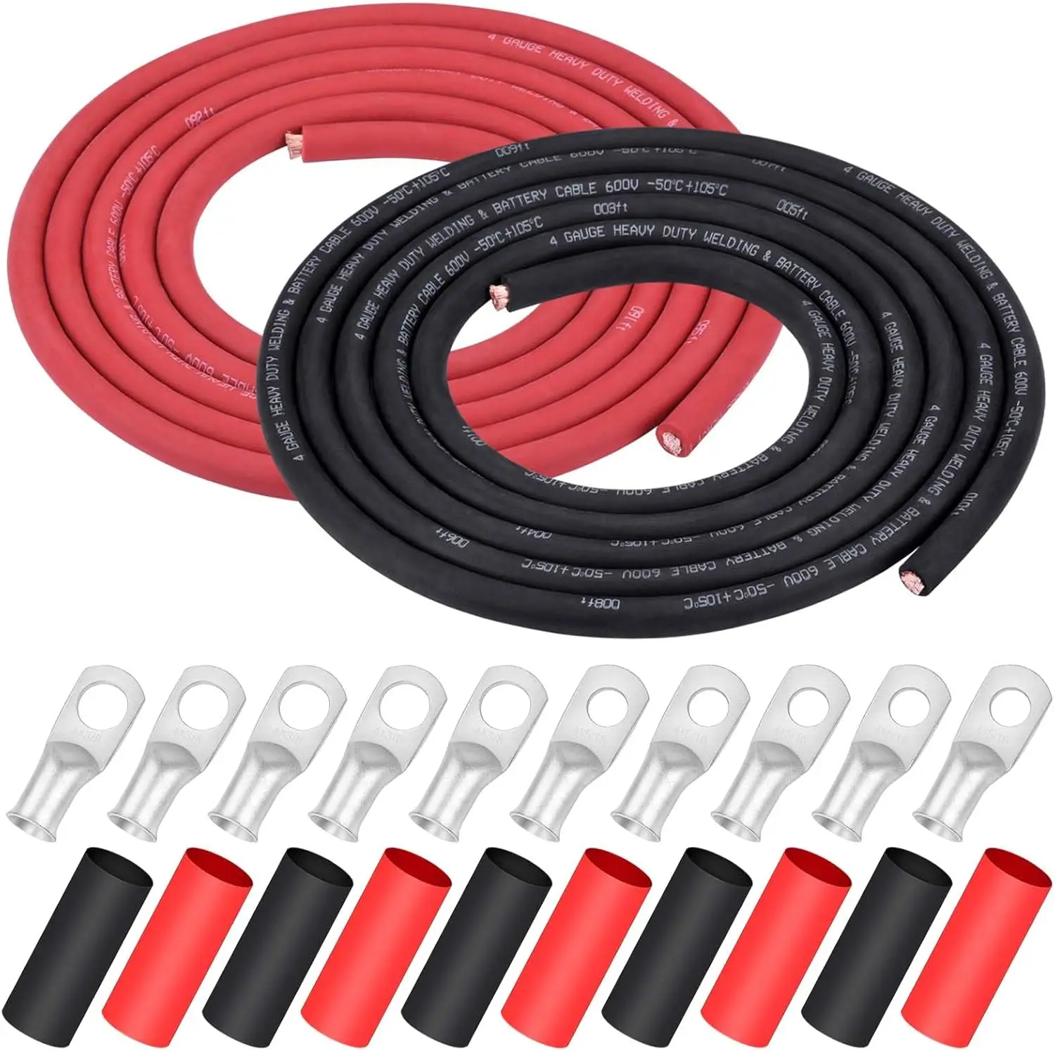 4 AWG Pure Copper Welding Battery Cable for Vehicle Solar, 10Ft Black+10Ft Red with Copper Lugs and Heat Shrink Tubing
4 AWG Pure Copper Welding Battery Cable for Vehicle Solar, 10Ft Black+10Ft Red with Copper Lugs and Heat Shrink Tubing