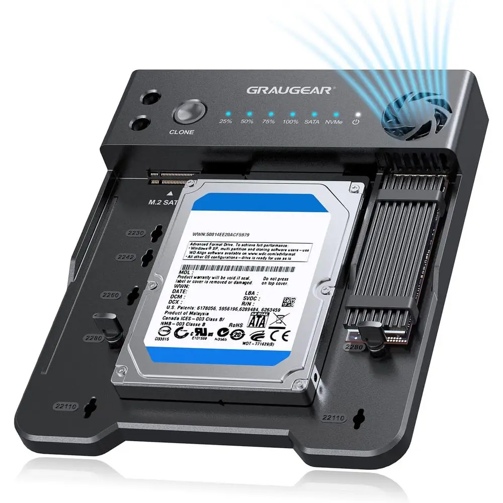Dual Bay NVMe M.2 & SATA SSD/HDD Dock, USB-C 10Gbps NVMe Adapter, SATA to M.2 NVMe Cloning, 2.5/3.5 Drive Enclosure Clone Statio
Dual Bay NVMe M.2 & SATA SSD/HDD Dock, USB-C 10Gbps NVMe Adapter, SATA to M.2 NVMe Cloning, 2.5/3.5 Drive Enclosure Clone Statio