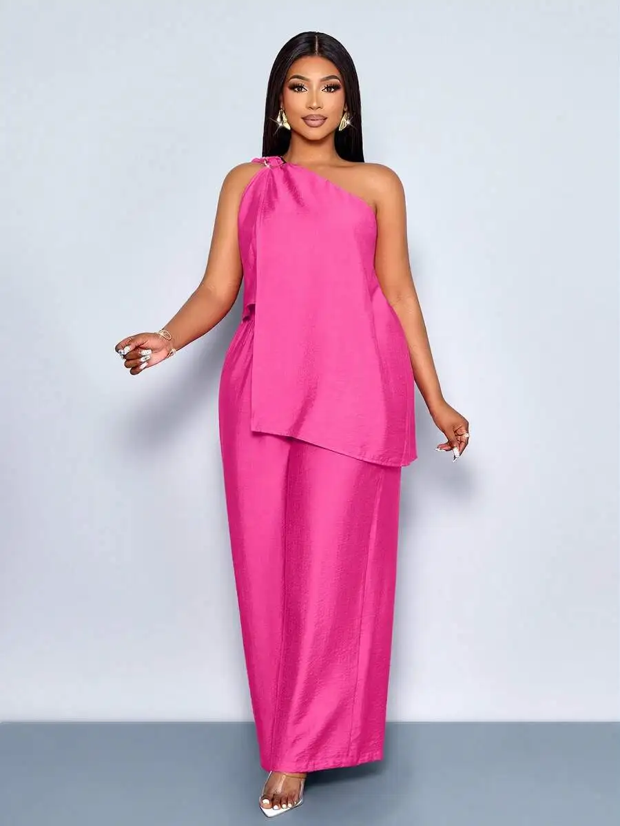 Hot Pink Asymmetrical One-Shoulder Sleeveless Top With Flowy Wide-Leg Pants Two-Piece Set For Plus Size Women
Hot Pink Asymmetrical One-Shoulder Sleeveless Top With Flowy Wide-Leg Pants Two-Piece Set For Plus Size Women