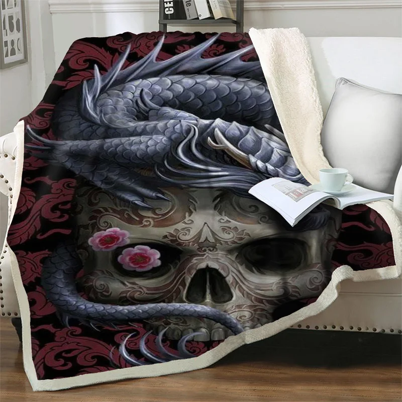 Creative Dragon With Skull 3D Soft Plush Throw Blankets for Bedroom Home Decor Halloween Beds Sofa Travel Picnic Quilt Nap Cover
Creative Dragon With Skull 3D Soft Plush Throw Blankets for Bedroom Home Decor Halloween Beds Sofa Travel Picnic Quilt Nap Cover