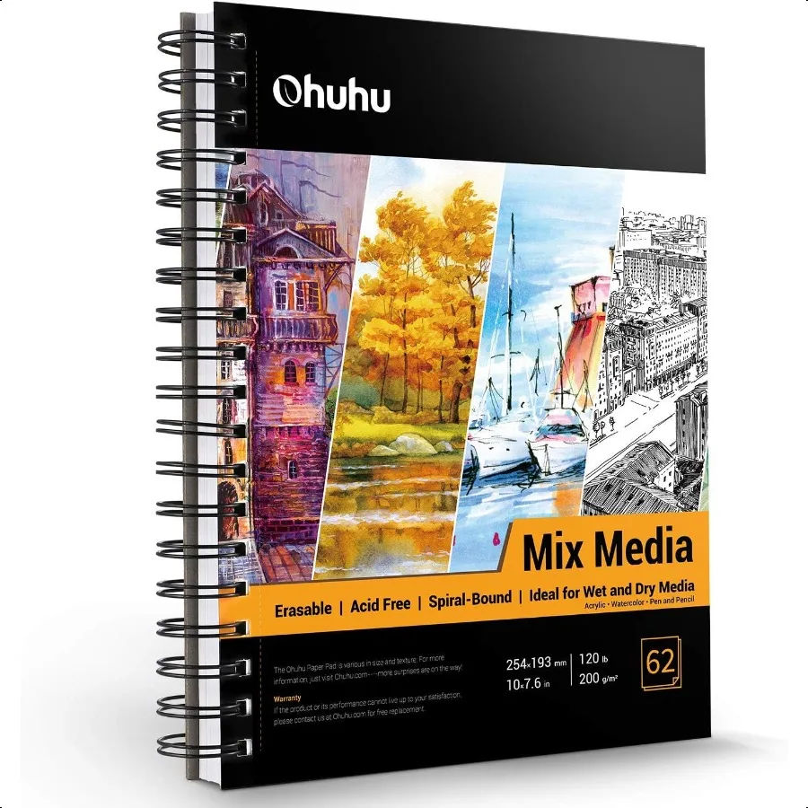 Ohuhu Mix Media Pad 10x7.6 Mixed Media Art Sketchbook 120 lb 200 GSM Heavyweight Papers 62 Sheets 124 Pages Spiral Bound Mixed
Ohuhu Mix Media Pad 10x7.6 Mixed Media Art Sketchbook 120 lb 200 GSM Heavyweight Papers 62 Sheets 124 Pages Spiral Bound Mixed