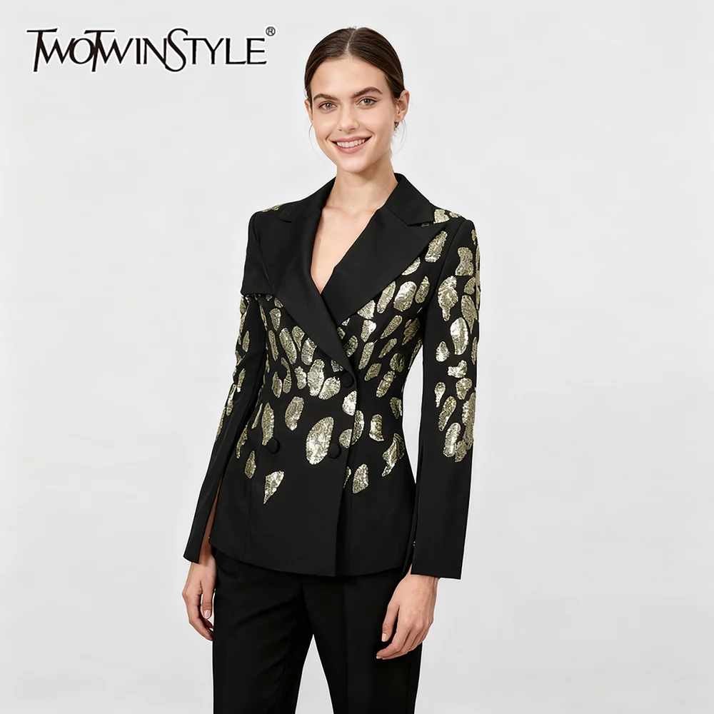 TWOTWINSTYLE Slimming Spliced Sequins Elegant Blazers for Women Lapel Long Sleeves Split Tunic Fashion Blazer Female Clothes New
TWOTWINSTYLE Slimming Spliced Sequins Elegant Blazers for Women Lapel Long Sleeves Split Tunic Fashion Blazer Female Clothes New
