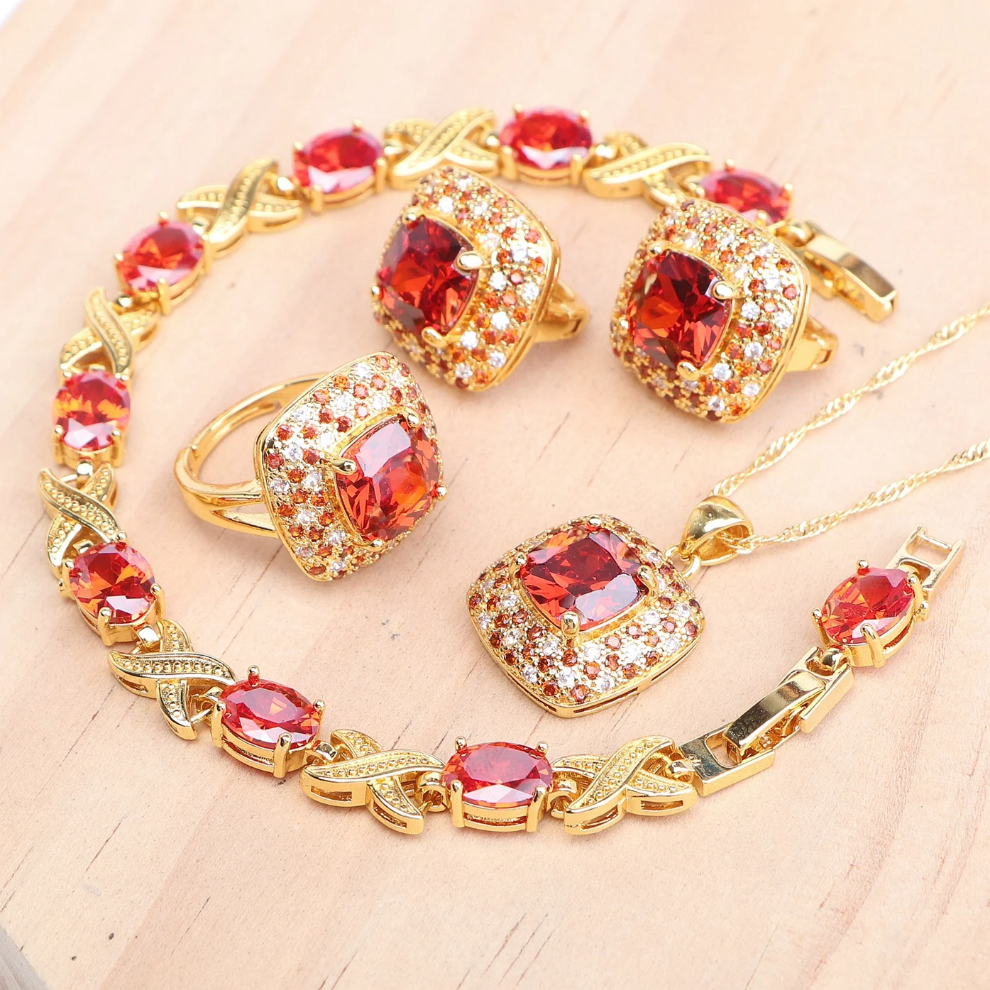 Silver 925 Gold Color Jewelry Sets For Women Red Zircon Bridal Wedding Rings Bracelets Earrings Pendant Necklace Set
Silver 925 Gold Color Jewelry Sets For Women Red Zircon Bridal Wedding Rings Bracelets Earrings Pendant Necklace Set