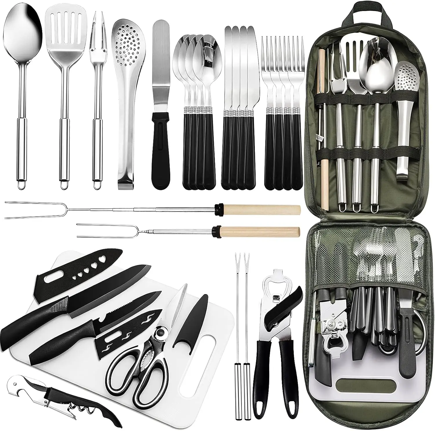 27 Piece Camping Utensil Set, Stainless Steel Outdoor Cooking Kit with Organizer for BBQ,Picnic,RV Travel - Portable Grill Tools
27 Piece Camping Utensil Set, Stainless Steel Outdoor Cooking Kit with Organizer for BBQ,Picnic,RV Travel - Portable Grill Tools