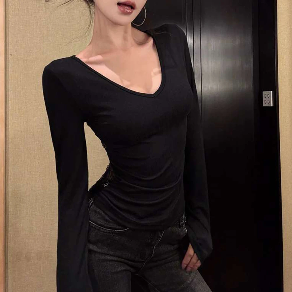 Backless Slim Fit Black V-Neck T-Shirt Casual Outing Casual Style Long Sleeve Modal Fabric Slightly Elastic Solid Pattern
Backless Slim Fit Black V-Neck T-Shirt Casual Outing Casual Style Long Sleeve Modal Fabric Slightly Elastic Solid Pattern