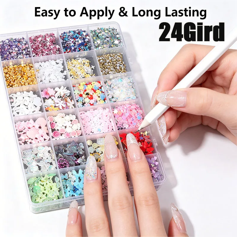 1-4PCS 24 Grid Mixed Resin Nail Charms Set Flower Butterfly Heart Pearl DIY Nail Art Accessories Kit for Home Salon
1-4PCS 24 Grid Mixed Resin Nail Charms Set Flower Butterfly Heart Pearl DIY Nail Art Accessories Kit for Home Salon