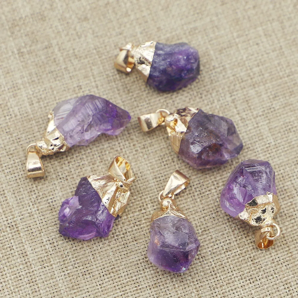 10pcs/lot Natural Amethyst Pendant Irregular Raw Crystal Gold-Plated DIY Necklace Jewelry Charms Wholesale
10pcs/lot Natural Amethyst Pendant Irregular Raw Crystal Gold-Plated DIY Necklace Jewelry Charms Wholesale