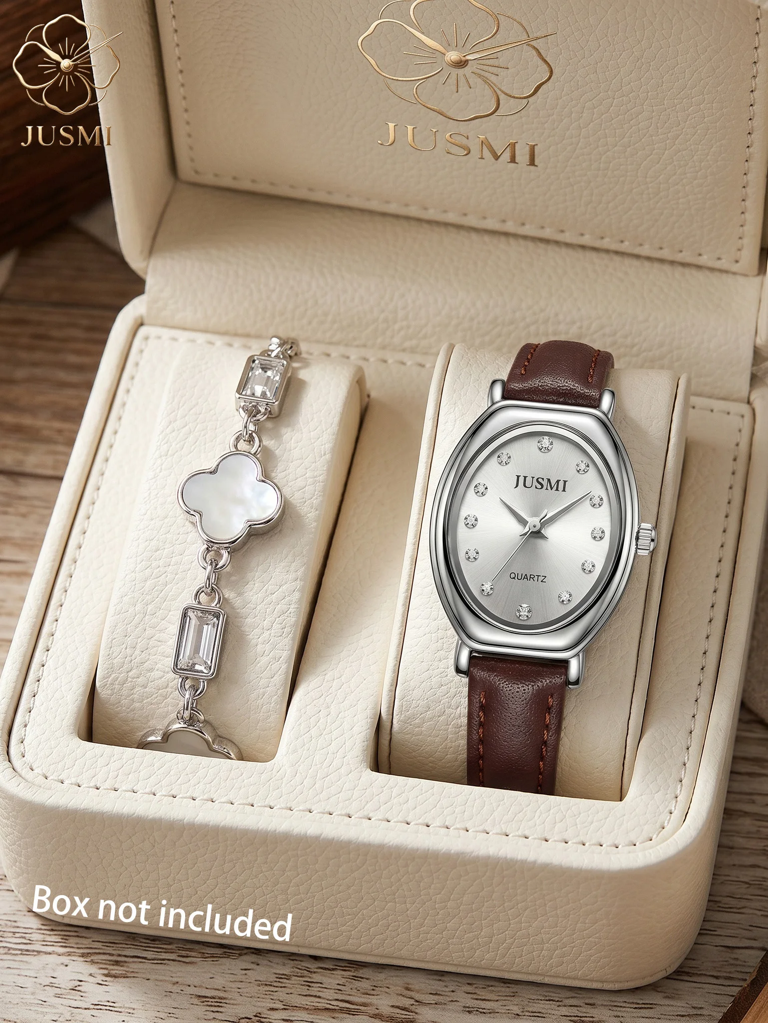 2Pcs/Set Teen JUSMI Oval Leather Watch & Clover Bracelet, No Box for Back To School, Vacation & Holiday Elegant Girls Accessory
2Pcs/Set Teen JUSMI Oval Leather Watch & Clover Bracelet, No Box for Back To School, Vacation & Holiday Elegant Girls Accessory