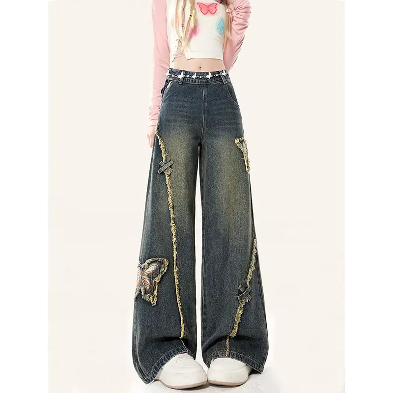 Retro Butterfly Applique Wide Leg Jeans Women Spring 2025 New Trousers Raw Edge Design Feeling Loose Straight Leg Denim Pants
Retro Butterfly Applique Wide Leg Jeans Women Spring 2025 New Trousers Raw Edge Design Feeling Loose Straight Leg Denim Pants