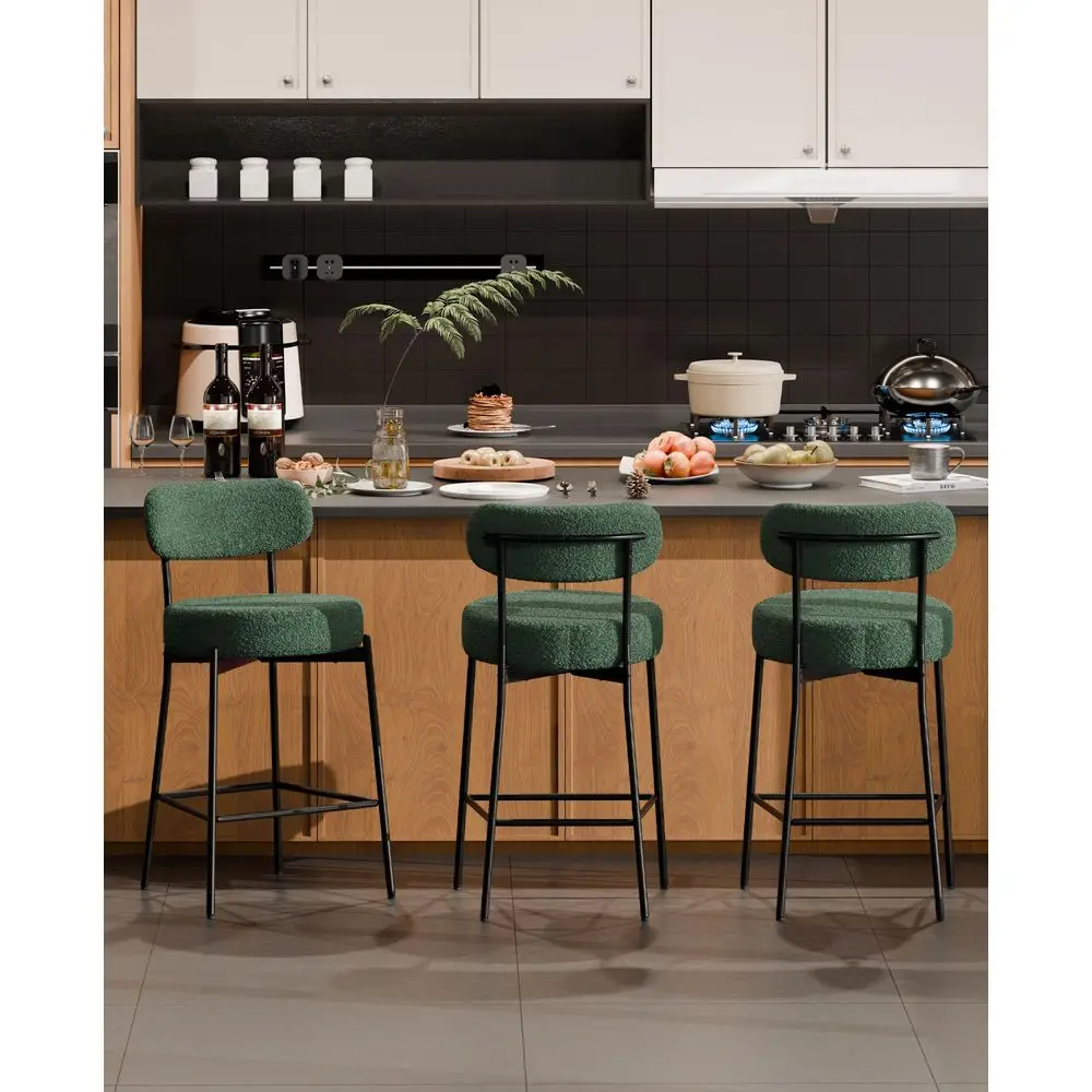 Stools Set of 3,Green Counter Height Bar Stools,24 Inch Upholstered Boucle Barstools with Curved Back Metal Legs,Modern Bar Cha
Stools Set of 3,Green Counter Height Bar Stools,24 Inch Upholstered Boucle Barstools with Curved Back Metal Legs,Modern Bar Cha
