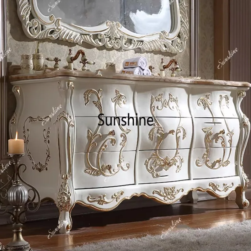 Bathroom Cabinet Vanity European Style Solid Red Oak Wood Combination Curved Oak Double Basin Marble Top Hand Washing CabinetA
Bathroom Cabinet Vanity European Style Solid Red Oak Wood Combination Curved Oak Double Basin Marble Top Hand Washing CabinetA