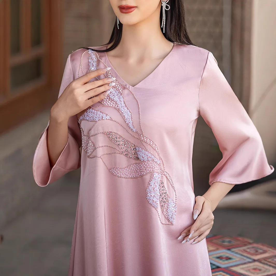 Modest Abayas Women Flower Beading Pink Maxi Dress Muslim Dubai Turkey Kaftan Jalabiya Party Dresses Islamic Gown Femme Vestidos 
Modest Abayas Women Flower Beading Pink Maxi Dress Muslim Dubai Turkey Kaftan Jalabiya Party Dresses Islamic Gown Femme Vestidos