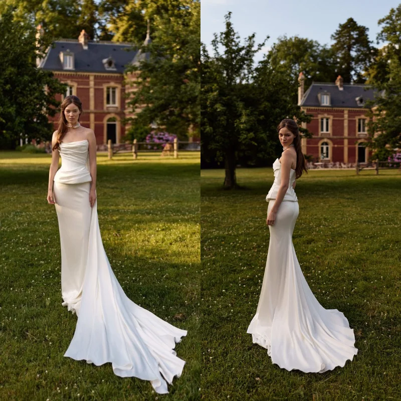 2026 Strapless Satin Mermaid Wedding Dress Elegant Pleated Elegant Bridal Gown Detachable Train Vestidos de Novia Robe de Mariee
2026 Strapless Satin Mermaid Wedding Dress Elegant Pleated Elegant Bridal Gown Detachable Train Vestidos de Novia Robe de Mariee