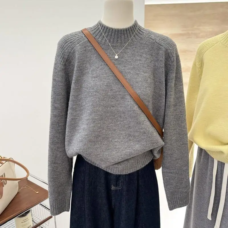 Women Autumn Winter Semi High Neck Sweater Base Shirt Fashion Plus Size Casual Wear Cute Pullover Korean Style Knitted Tops
Women Autumn Winter Semi High Neck Sweater Base Shirt Fashion Plus Size Casual Wear Cute Pullover Korean Style Knitted Tops