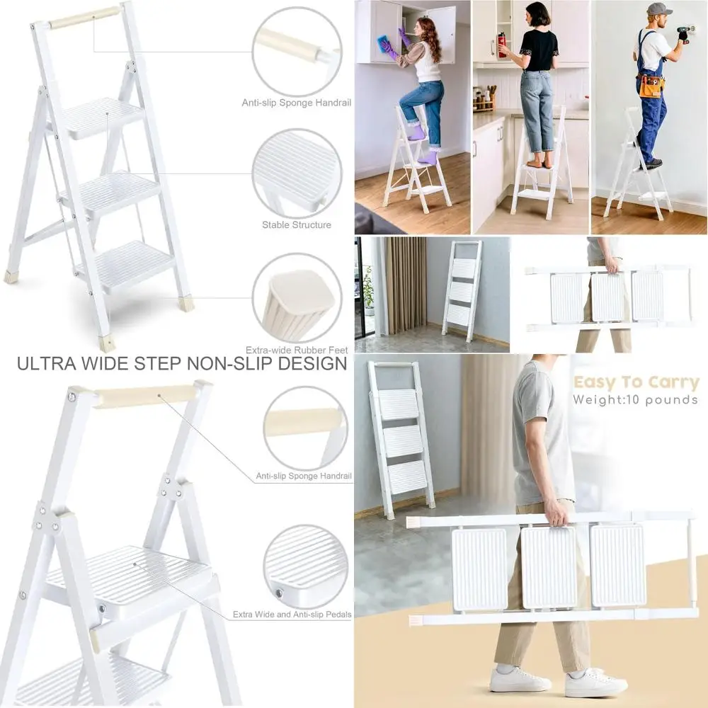 3 Step Ladder, olding Step Stool with Wide Anti-Slip Pedal Sturdy Steel Ladder with Cushioned Handle or Adults Home (White)
3 Step Ladder, olding Step Stool with Wide Anti-Slip Pedal Sturdy Steel Ladder with Cushioned Handle or Adults Home (White)