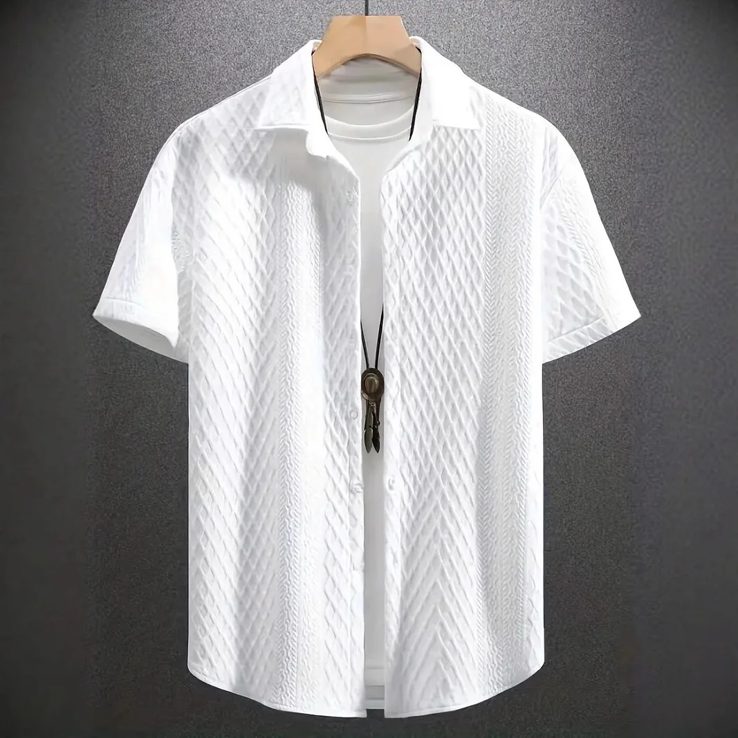 Men's Solid Color Knitted Short Sleeve Shirt Lapel Jacquard Casual Breathable Summer Lightweight Tops
Men's Solid Color Knitted Short Sleeve Shirt Lapel Jacquard Casual Breathable Summer Lightweight Tops